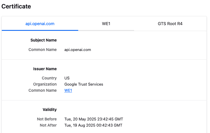 OpenAi API TLS Certificate chain