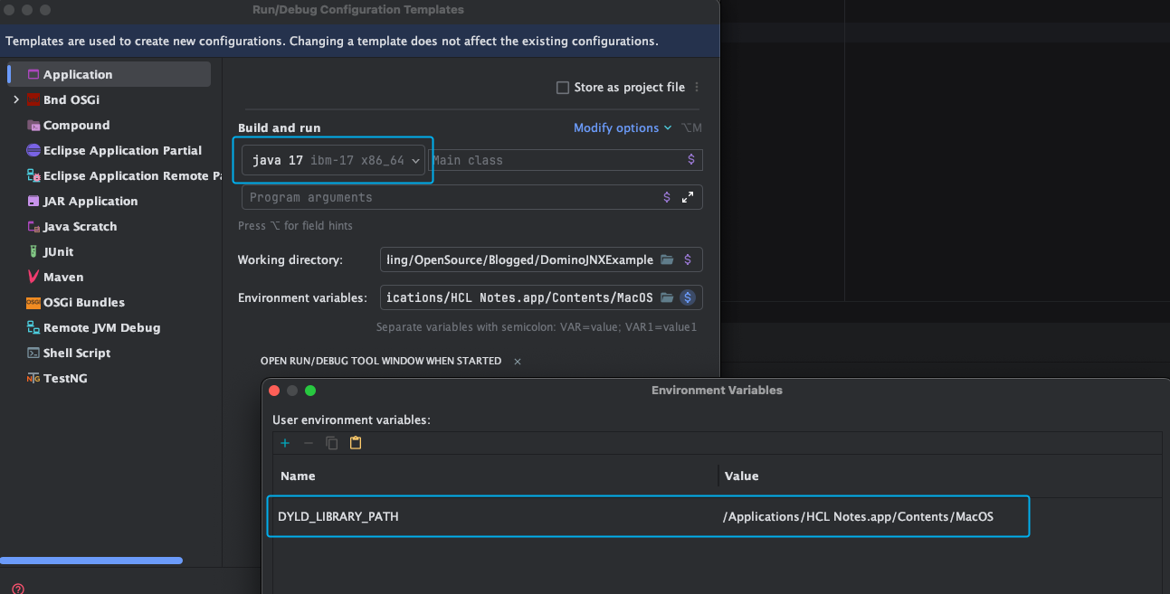 Run Configuration for Mac OS